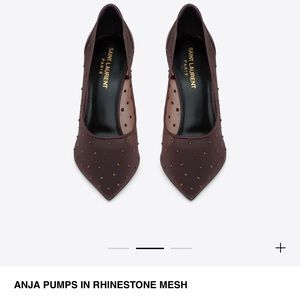 YSL ANJA PUMPS - Rhinestone Mesh Brown Size 35